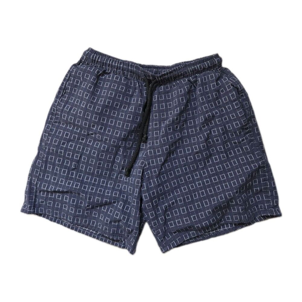 Tribe Navy Blue Geometric Print Drawstring Shorts Elastic Waist Size S EUC